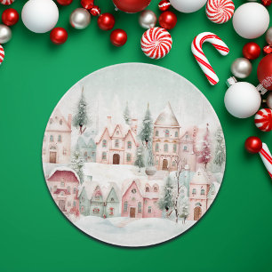 Mint and Pink Cosy Watercolor Winter Scene Cutting Board