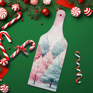 Mint and Pink Fir Trees Winter Scene Cutting Board