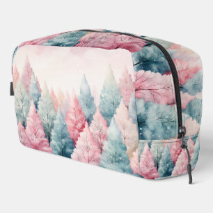 Mint and Pink Fir Trees Winter Scene Dopp Kit