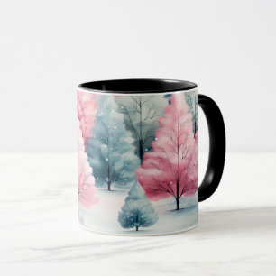 Mint and Pink Fir Trees Winter Scene Mug