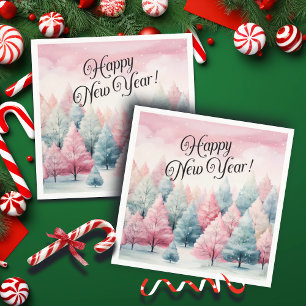 Mint and Pink Fir Trees Winter Scene Napkin