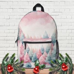 Mint and Pink Fir Trees Winter Scene Printed Backpack