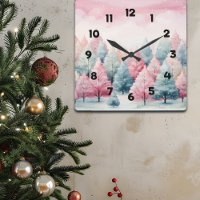 Mint and Pink Fir Trees Winter Scene