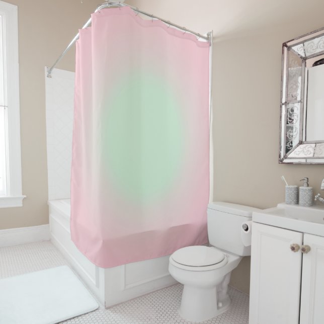 Mint And Pink Gradient Ombre Aesthetic Shower Curtain (In Situ)