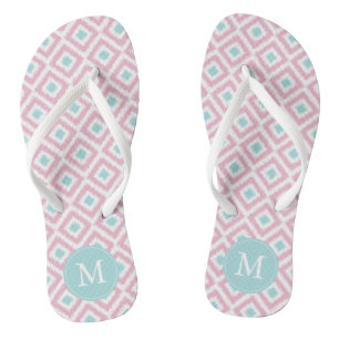 Mint and Pink Ikat Pattern Monogram Thongs