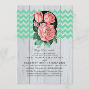 Mint and Pink Rustic Chic Wedding Invitations