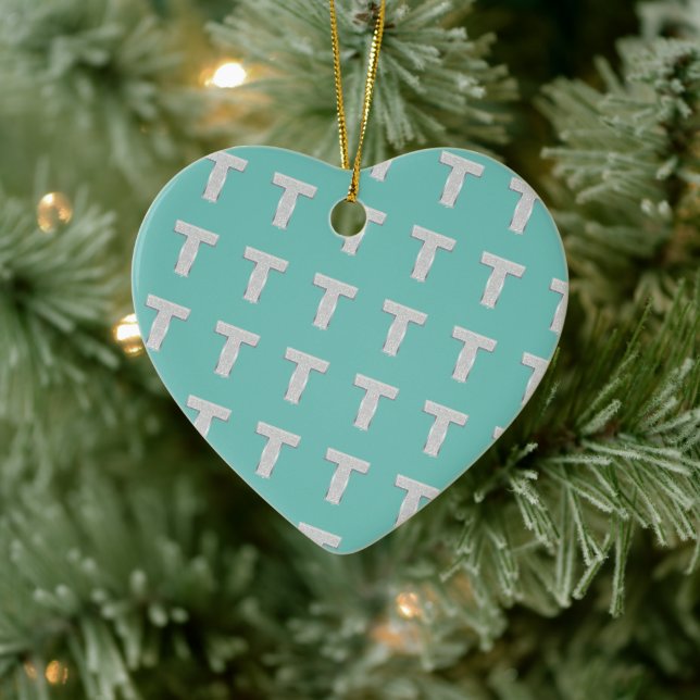 Mint and Pink Silver Letter T Ceramic Ornament (Tree)