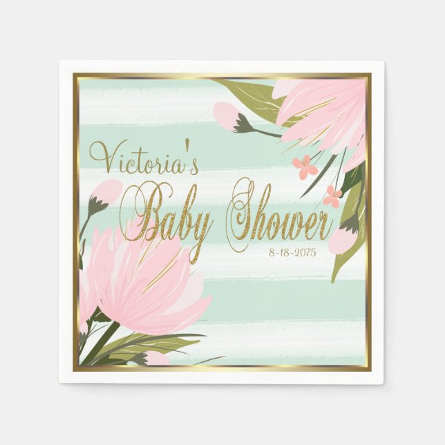 Mint and Pink Stripe Baby Shower Napkin (Front)