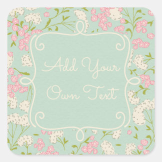 Mint and Pink Vintage Flower Stickers