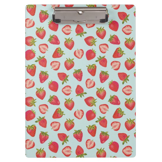 Mint and Red Summer Strawberry pattern Clipboard (Front)