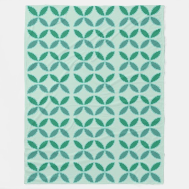 Mint and sea green petals circles and diamonds fleece blanket (Front)