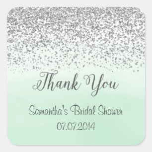 Mint and Silver Thank You Stickers
