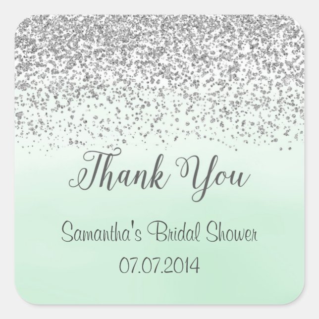 Mint and Silver Thank You Stickers (Front)