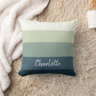 Mint And Teal Stripes Customise Name Cushion
