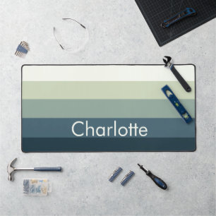 Mint And Teal Stripes Customise Name Desk Mat
