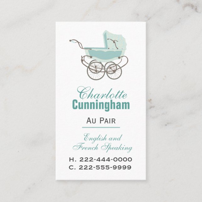 Mint and White Au Pair Custom Business Card (Front)