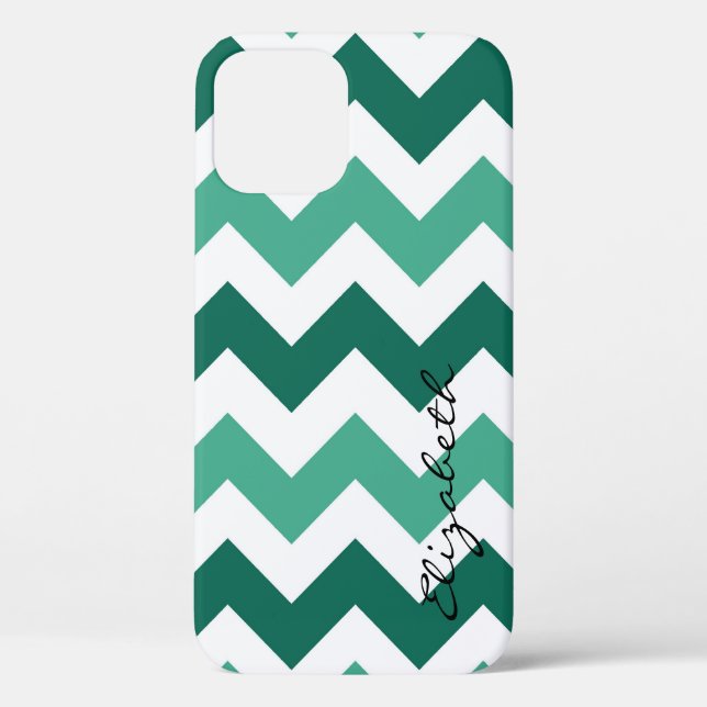 Mint and White Chevron Custom Monogram Case-Mate iPhone Case (Back)