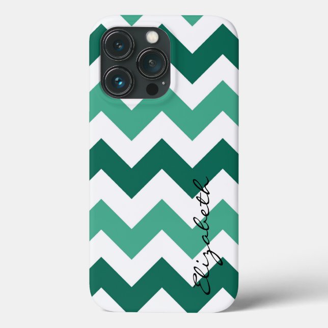 Mint and White Chevron Custom Monogram Case-Mate iPhone Case (Back)
