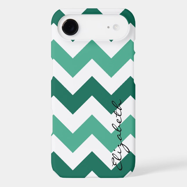 Mint and White Chevron Custom Monogram Case-Mate iPhone Case (Back)