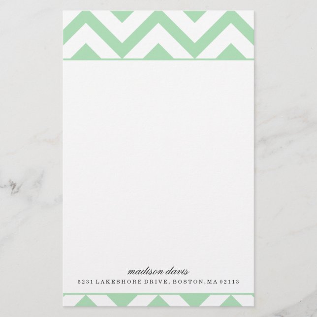 Mint and White Chevron | Personalised Stationery (Front)