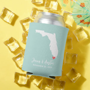 Mint and White Florida Wedding Favour Can Cooler