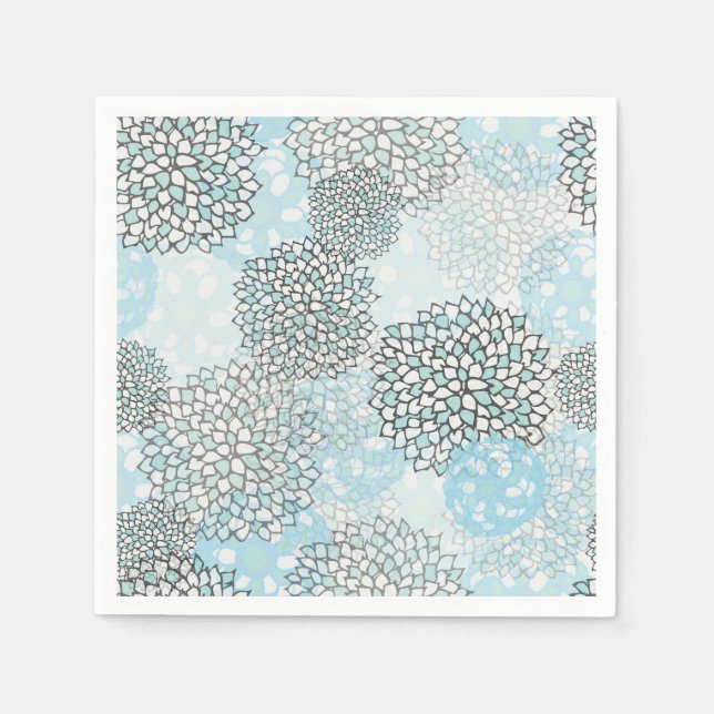 Mint and White Flower Burst Design Napkin (Front)