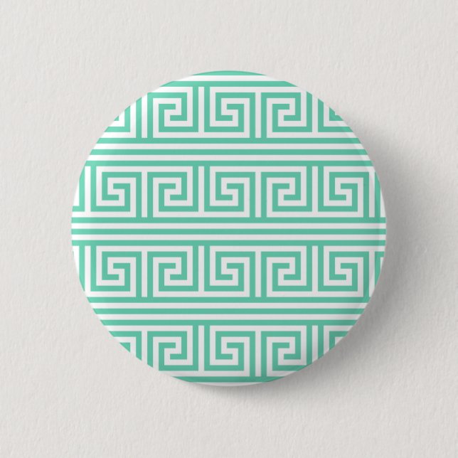Mint and White Greek Key Pattern 6 Cm Round Badge (Front)