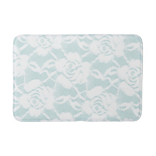 Mint and white lace roses floral bath mat
