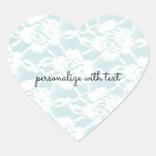 Mint and white lace roses floral  heart sticker