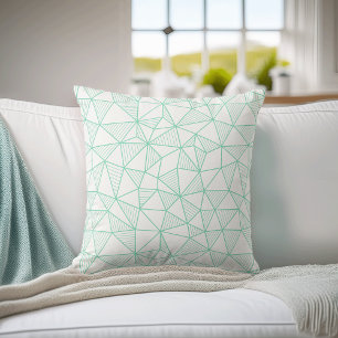 Mint and White Modern Geometric Triangle Pattern Cushion
