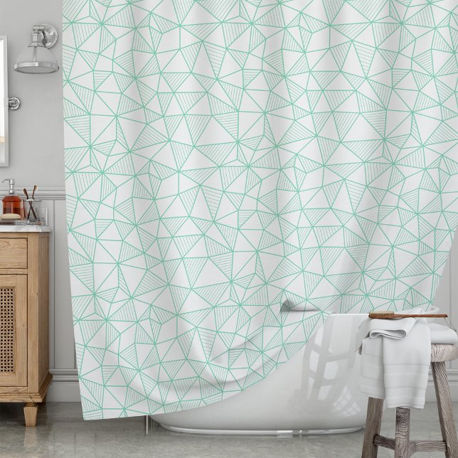 Mint and White Modern Geometric Triangle Pattern Shower Curtain (Creator Uploaded)
