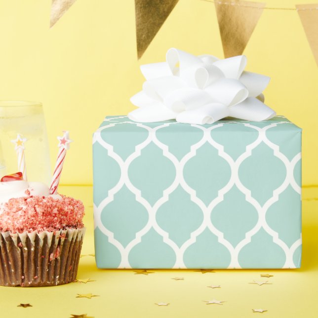 Mint and White Moroccan Quatrefoil Wrapping Paper (Birthday Party)