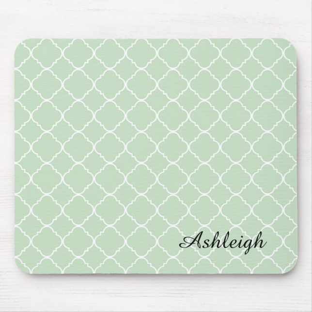Mint and White Quatrefoil Mouse Pad (Front)