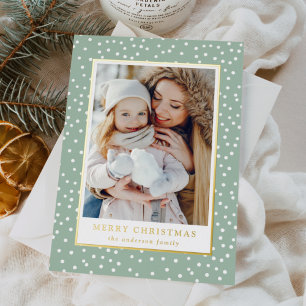 Mint and White Snowballs 2 Photo Foil Holiday Card