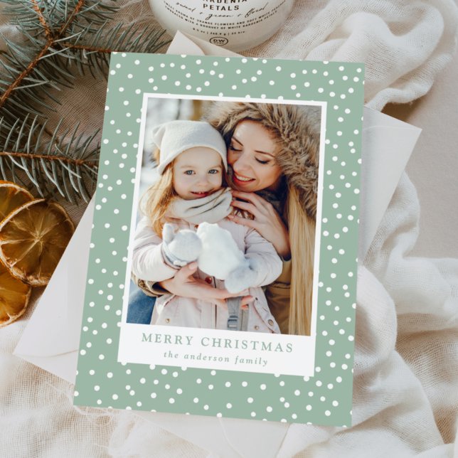 Mint and White Snowballs 2 Photo Holiday Card (Creator Uploaded)