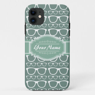 Mint and Whitte Glasses Pattern Personalised iPhone 11 Case