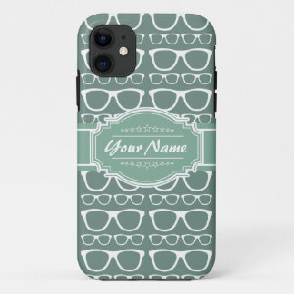 Mint and Whitte Glasses Pattern Personalised iPhone 11 Case