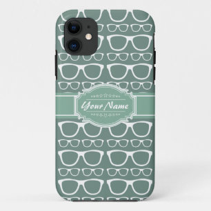 Mint and Whitte Glasses Pattern Personalised iPhone 11 Case