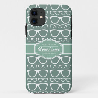 Mint and Whitte Glasses Pattern Personalised iPhone 11 Case