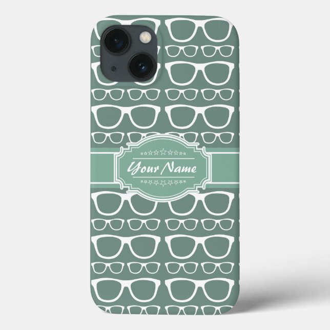 Mint and Whitte Glasses Pattern Personalised Case-Mate iPhone Case (Back)
