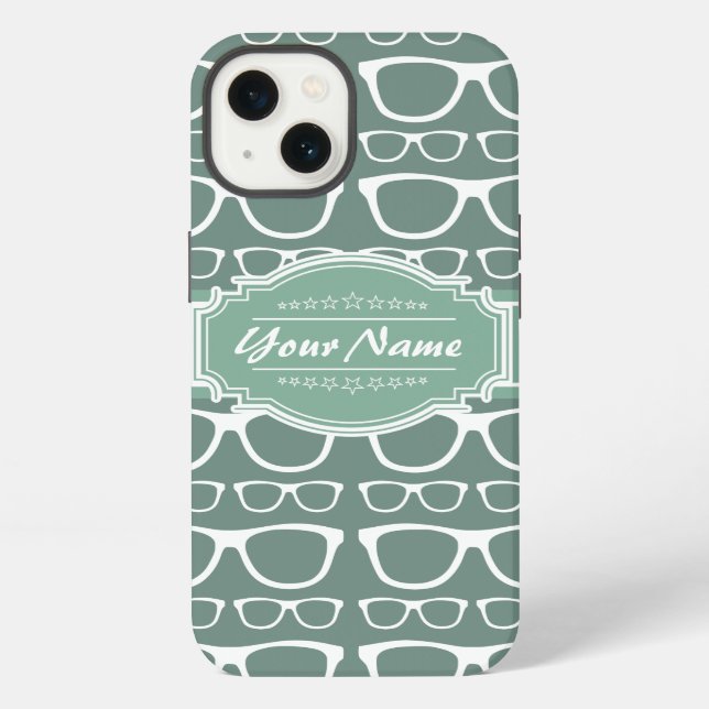 Mint and Whitte Glasses Pattern Personalised iPhone Case (Back)