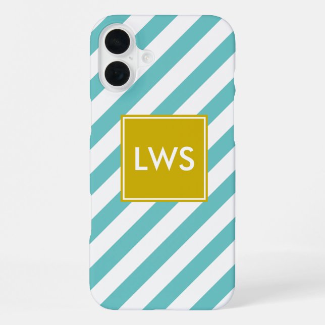 Mint and Yellow Diagonal Stripes Monogram iPhone Case (Back)