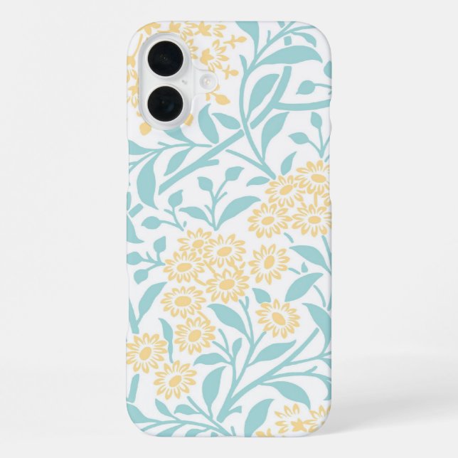 Mint and Yellow Floral Damask Pattern iPhone Case (Back)