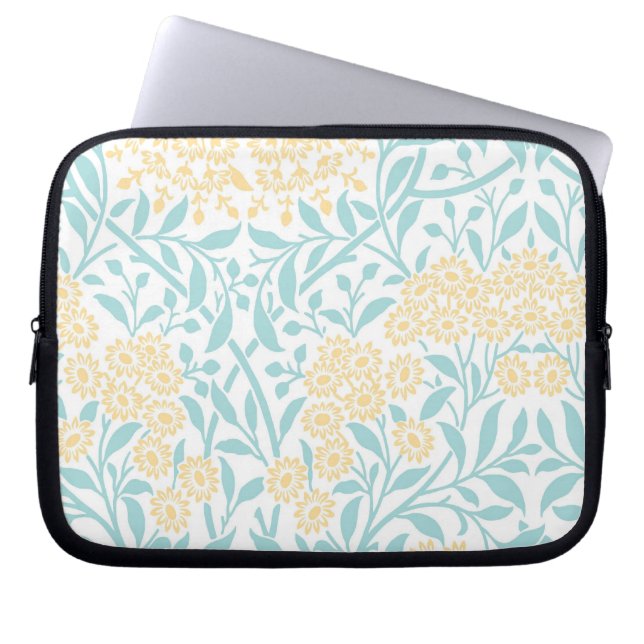 Mint and Yellow Floral Damask Pattern Laptop Sleeve (Front)