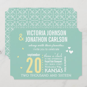 Mint and Yellow Modern Typography Wedding Invitation