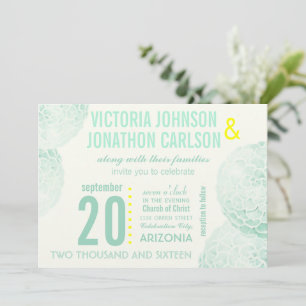 Mint and Yellow Succulent Modern Wedding Invitation
