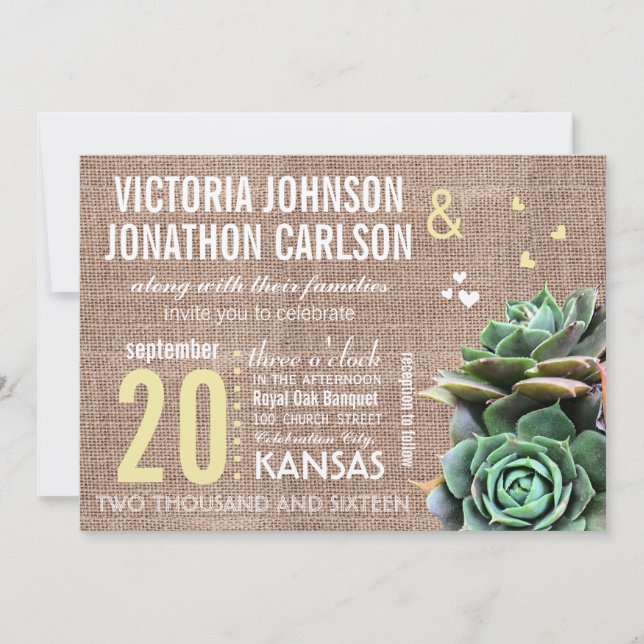 Mint and Yellow Succulent Modern Wedding Invitation (Front)