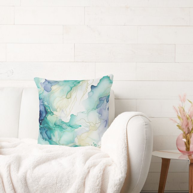 Mint Aqua Blue Ink Marble Cushion (Couch)
