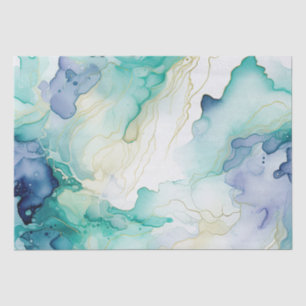 Mint Aqua Blue Ink Marble Tissue Paper