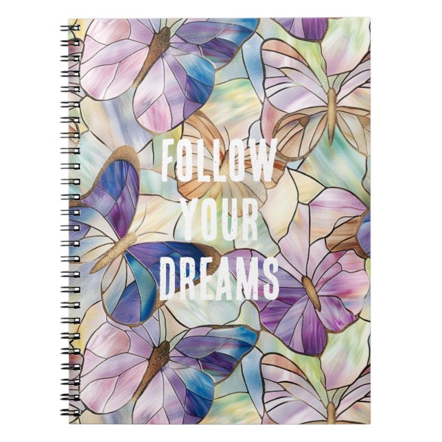 Mint Aqua Blue Purple Butterflies Notebook (Front)